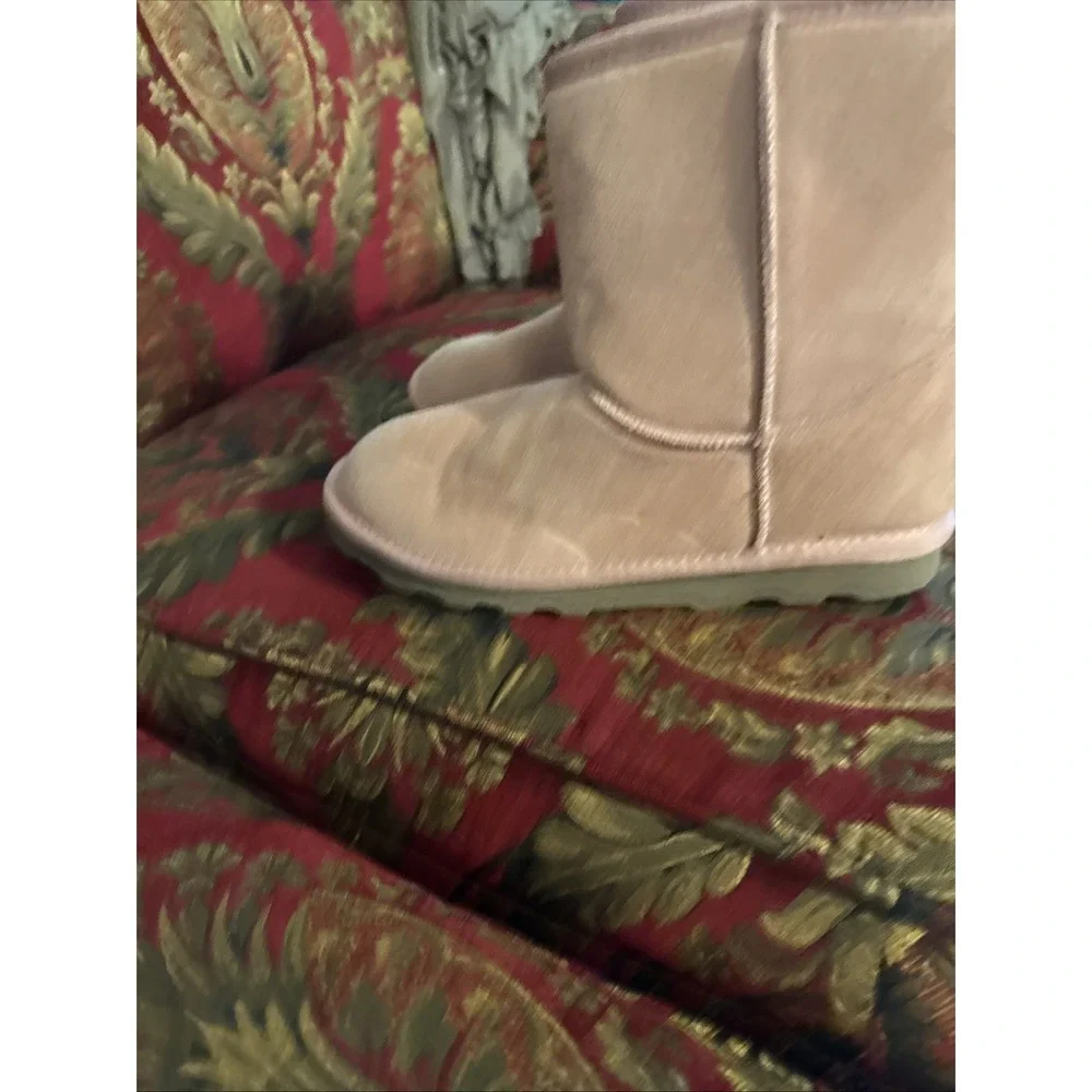 Time and Tru Women's Pink Genuine Leather Boots, Size 7 Faux Fur, Pull-On